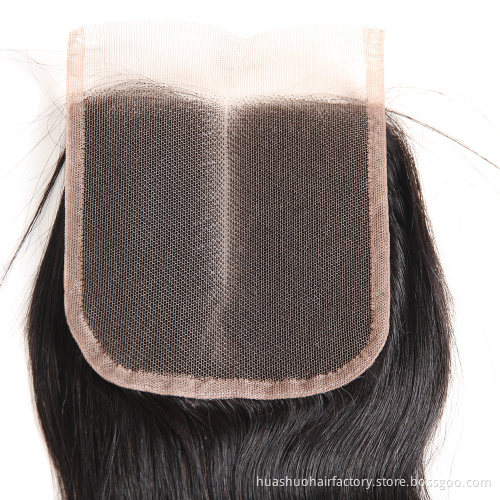 Huashuo 100% Brazilian Virgin Human Hair 10 inch Closure Natural Color 4*4 Swiss Lace Frontal Closure